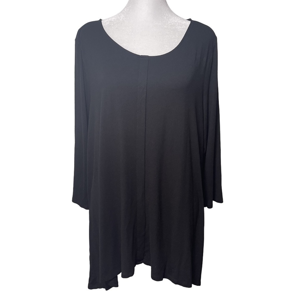 J Jill Wearever Collection Black Tunic Top Scoop Neck 3/4 Sleeve Rayon XL